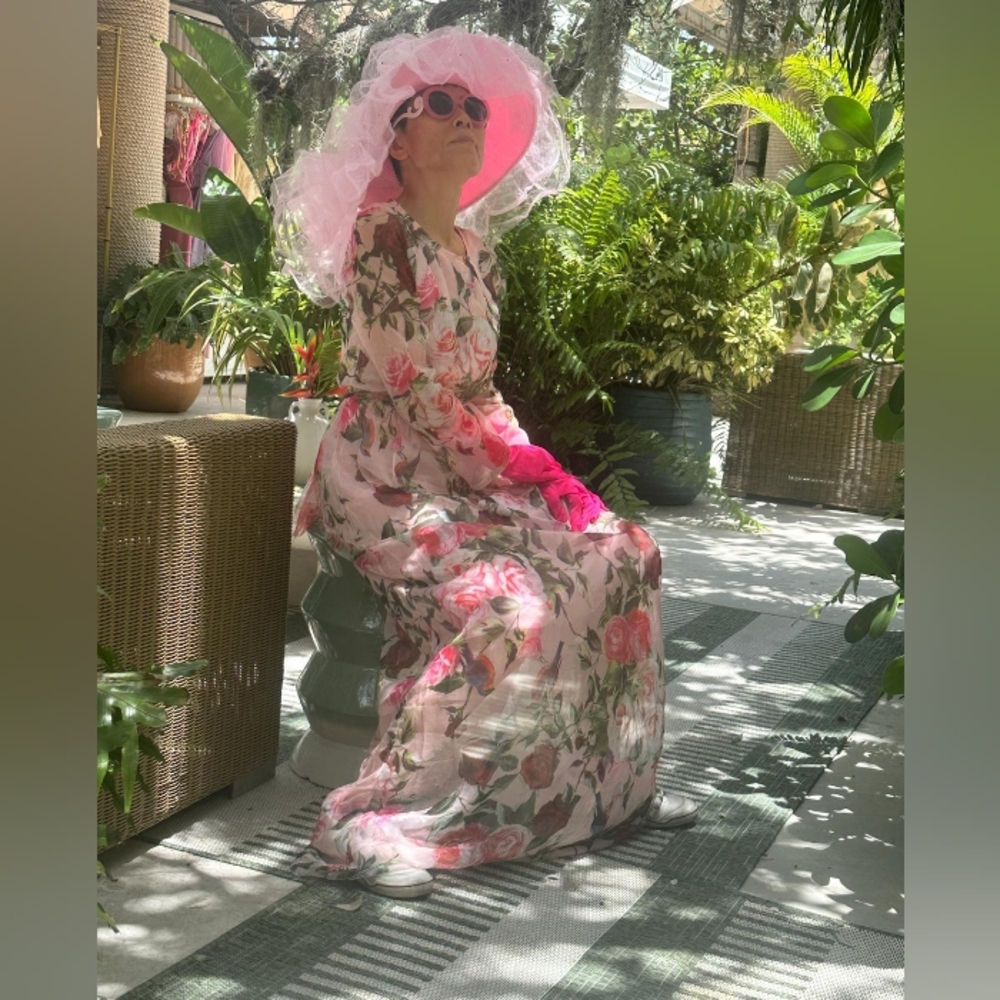 Floral Pink and Green Maxi Dress